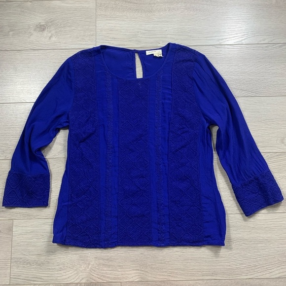 Anthropologie Meadow Rue Blue Salina Lace Long Sleeve Blouse - Picture 2 of 12